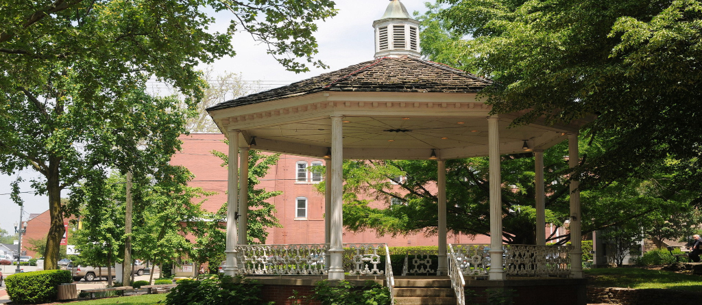 The gazebo in the park in downtown Lancaster, Ohio