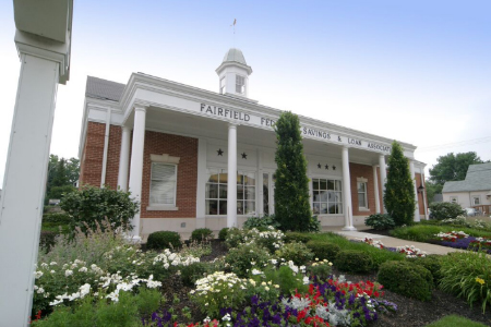 Fairfield Federal - 1100 West Fair Avenue, Lancaster, Ohio 43130 bank building front with flowers