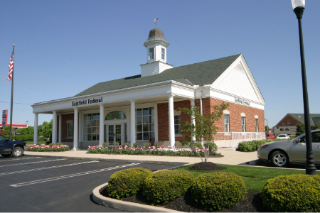 bank building with parking lot view